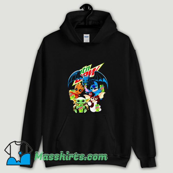 Cool Baby Yoda Groot Stitch Toothless hugging Mtn Dew Hoodie Streetwear