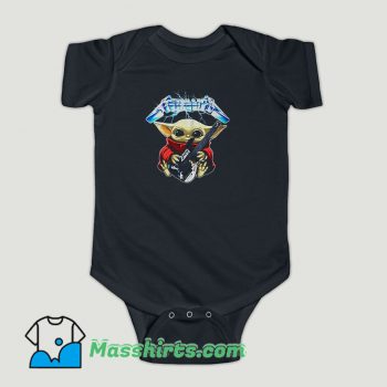 Funny Baby Yoda Hug Metallica Guitar Baby Onesie