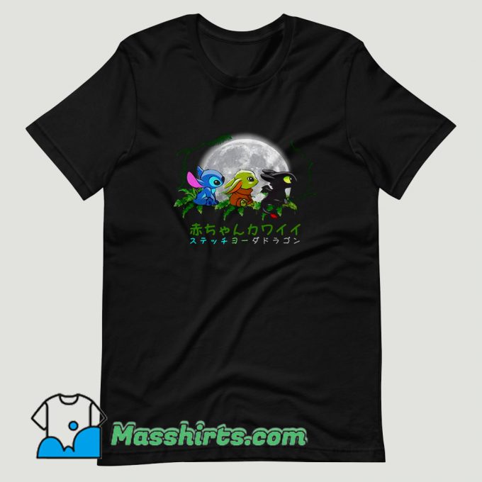 Trio baby Baby Yoda Stitch and Toothless T Shirt Design