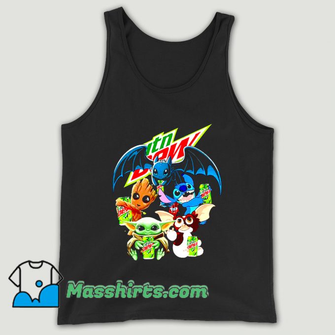 Baby Yoda Groot Stitch Toothless Hugging Mtn Dew Unisex Tank Top