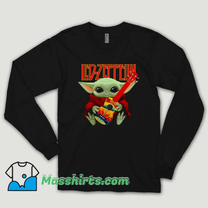 Baby Yoda Hug Ledzeppelin Guitar Long Sleeve Shirt