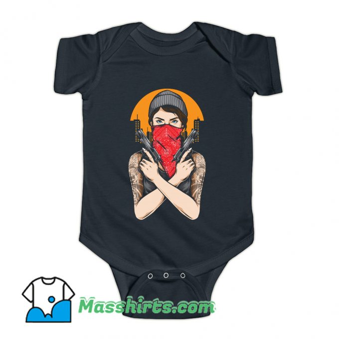 Gangster Girl Holding Gun Vector Baby Onesie