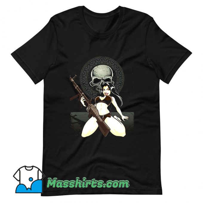 Vintage Sexy Bikini Rebel Black Skull T Shirt Design