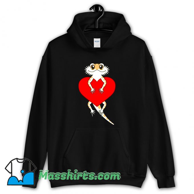 Vintage Bearded Dragon Heart Valentines Day Hoodie Streetwear