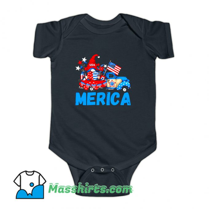 Merica 4Th Of July Patriotic Truck Gnome Baby Onesie