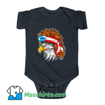 Rocker Hair Eagle American Flag 80s Baby Onesie