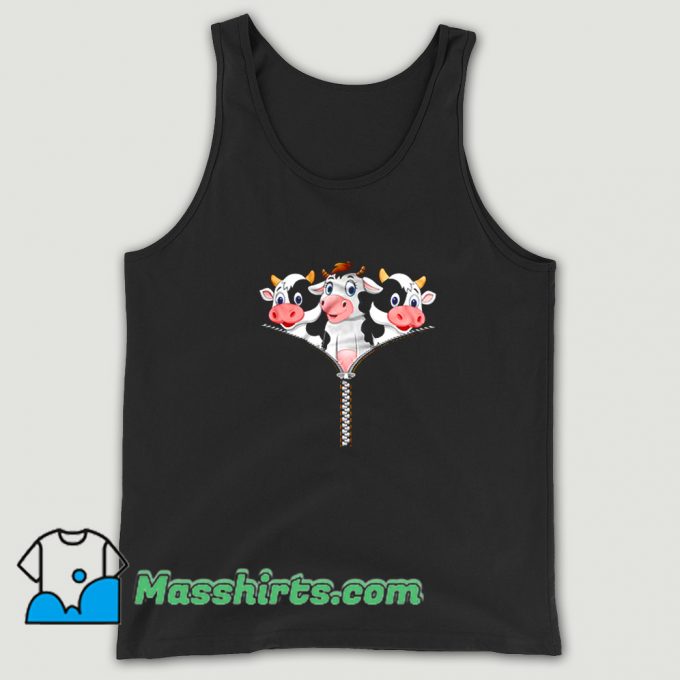 Cute Cows Behind Zipper Tank Top