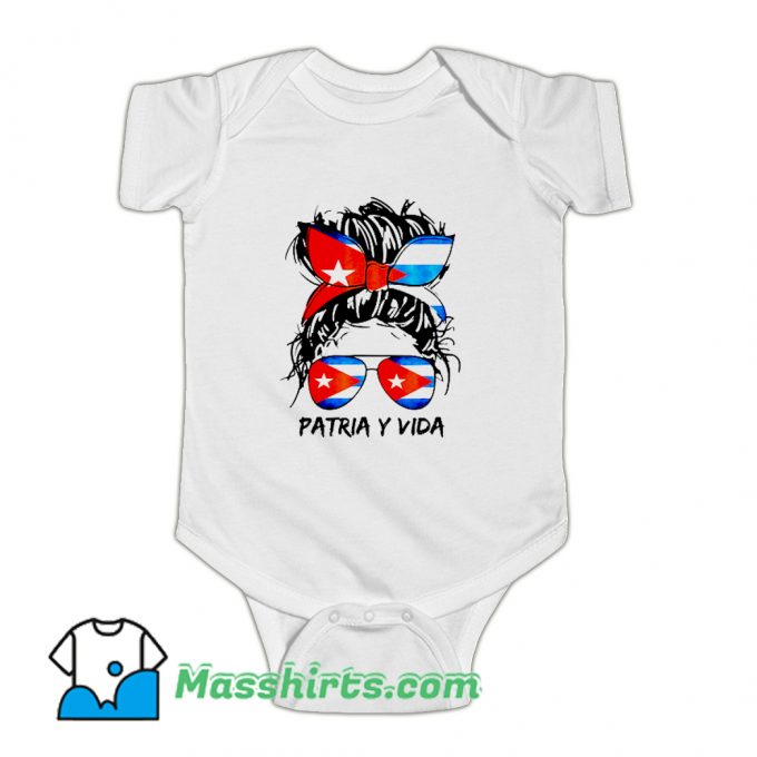 Patria Y Vida Sos Cuba Flag Messy Hair Baby Onesie