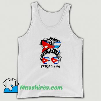 Patria Y Vida Sos Cuba Flag Messy Hair Tank Top