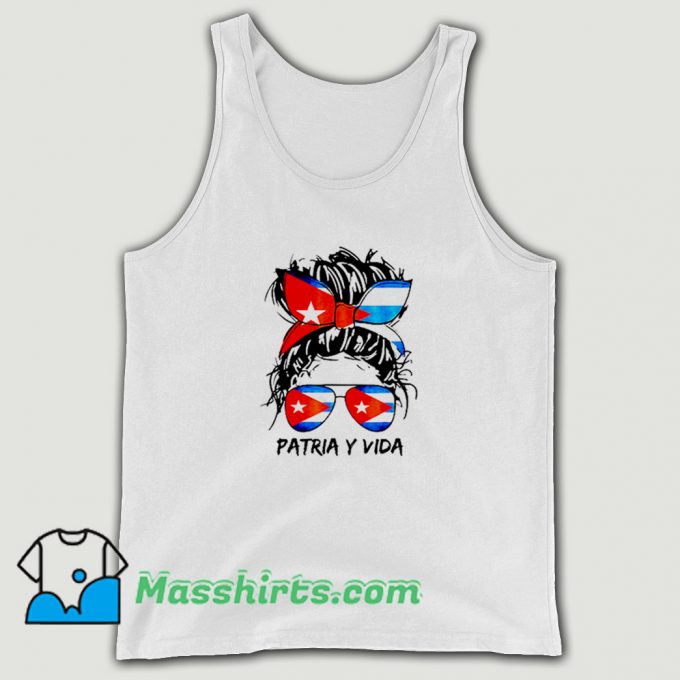 Patria Y Vida Sos Cuba Flag Messy Hair Tank Top