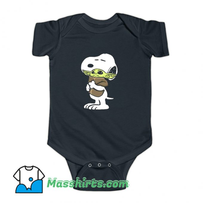 Snoopy Hugging Baby Yoda Star Wars Baby Onesie