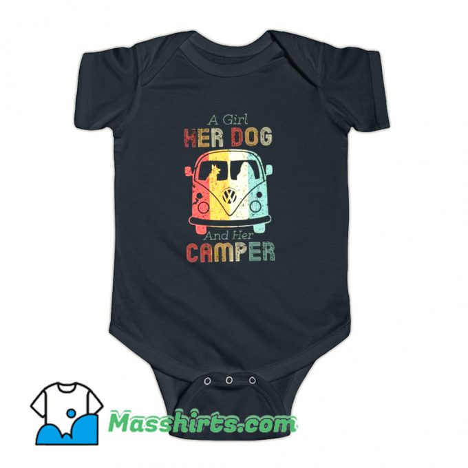 A Girl Her Dog and Her Camper Baby Onesie