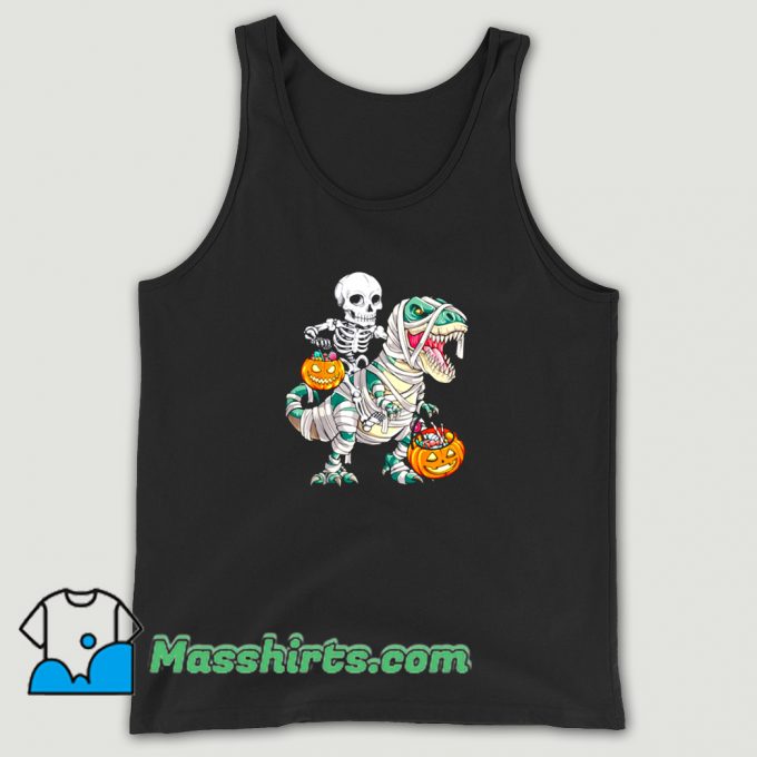 Classic Skeleton Riding Mummy Dinosaur Halloween Tank Top