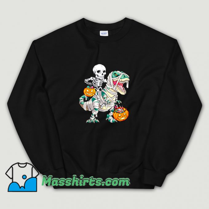 Cool Skeleton Riding Mummy Dinosaur Halloween Sweatshirt