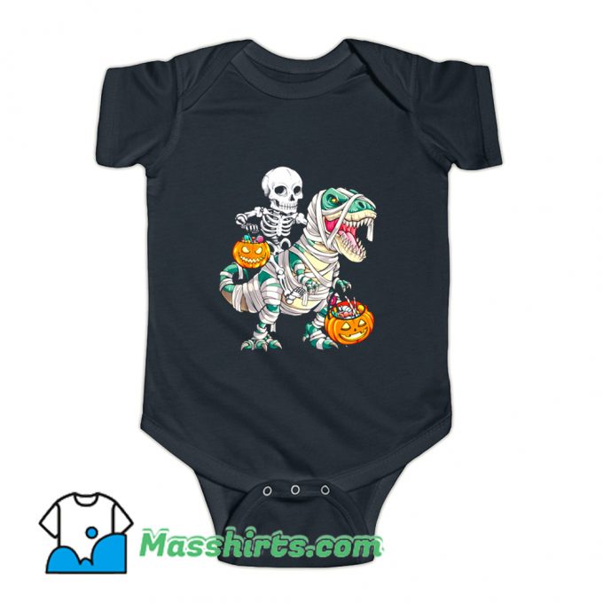 Skeleton Riding Mummy Dinosaur Halloween Baby Onesie