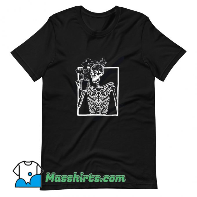 Vintage Skeleton Drinking Coffee T Shirt Design