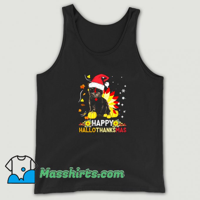 Best Black Cat Happy Hallothanksmas Tank Top