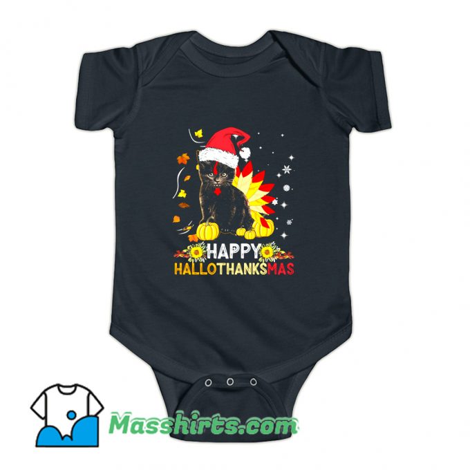 Black Cat Happy Hallothanksmas Baby Onesie