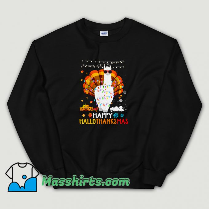 Cheap Llama Happy Hallothanksmas Sweatshirt