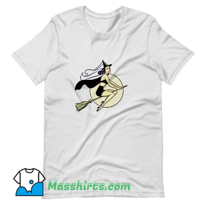 Cute Witch Halloween Broom T Shirt Design