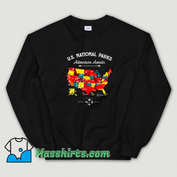 National Parks Map Camping Haiking Sweatshirt On Sale