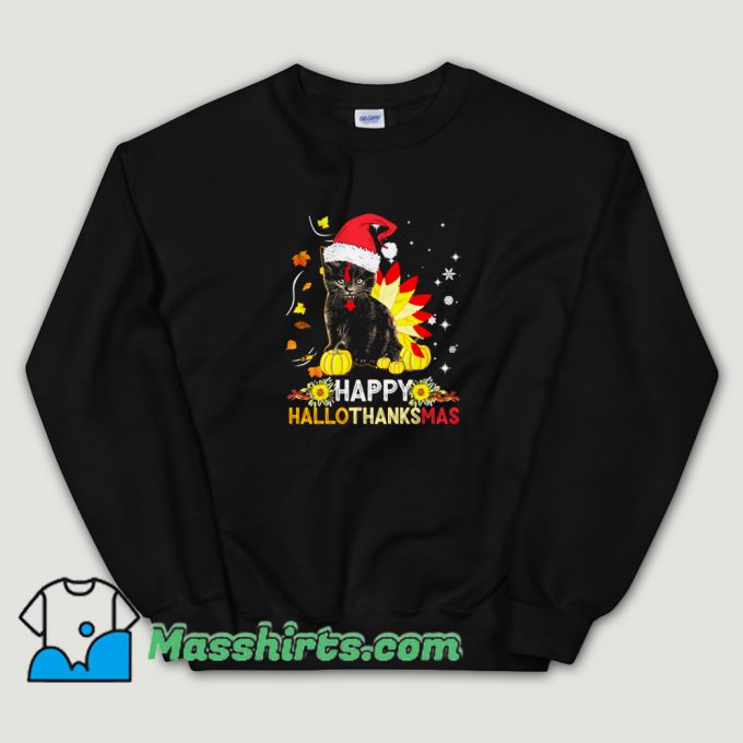 New Black Cat Happy Hallothanksmas Sweatshirt