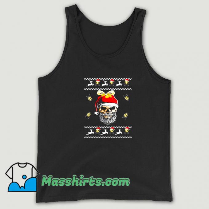 Bearded Skull With Santa Hat Ugly Christmas Tank Top