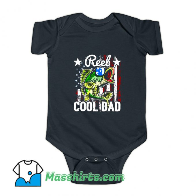 Reel Cool Dad Fishing American Flag Baby Onesie