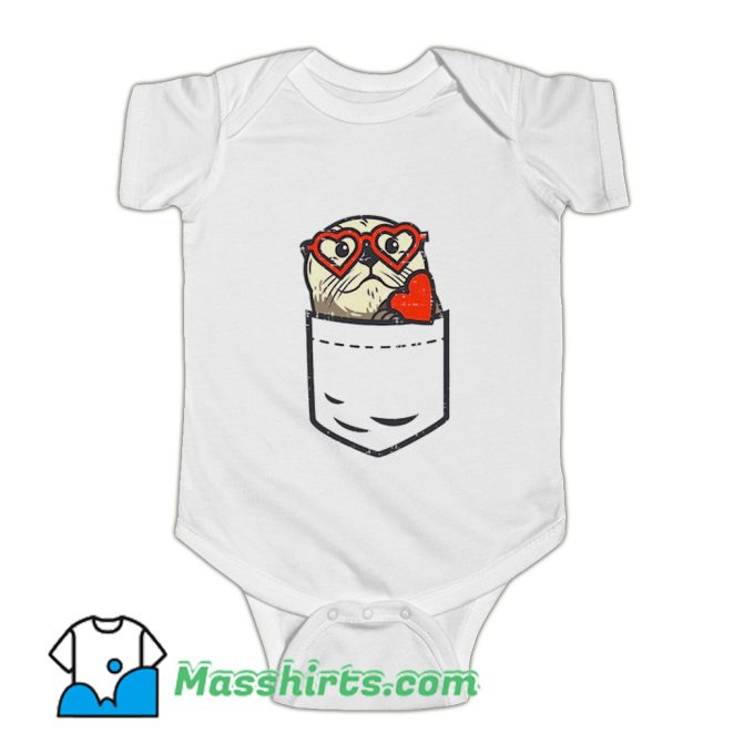 Otter Heart Glasses Pocket Baby Onesie