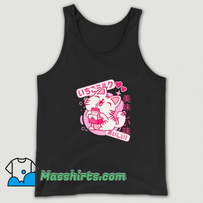 Cat Japanese Kawaii Strawberry Milk Shake Tank Top