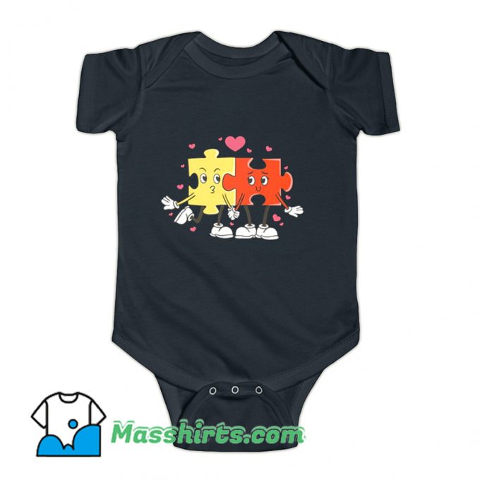 Puzzle Love Cartoon Valentine Day Baby Onesie