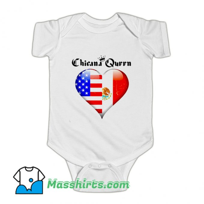 Chicana Queen Mexican American Flag Heart Baby Onesie