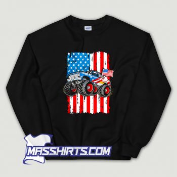 Cute Monster Truck Usa Flag Patriotic Boys Sweatshirt