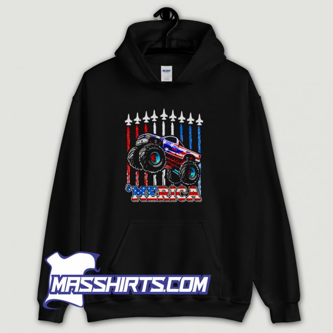 Merica Monster Truck 4Th Of July Hoodie Streetwear On Sale