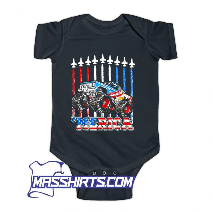 Merica Monster Truck Patriotic American Flag Baby Onesie