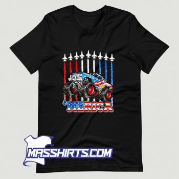 Merica Monster Truck Patriotic American Flag Funny T Shirt Design