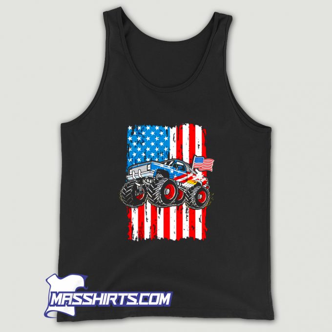 New Monster Truck Usa Flag Patriotic Boys Tank Top