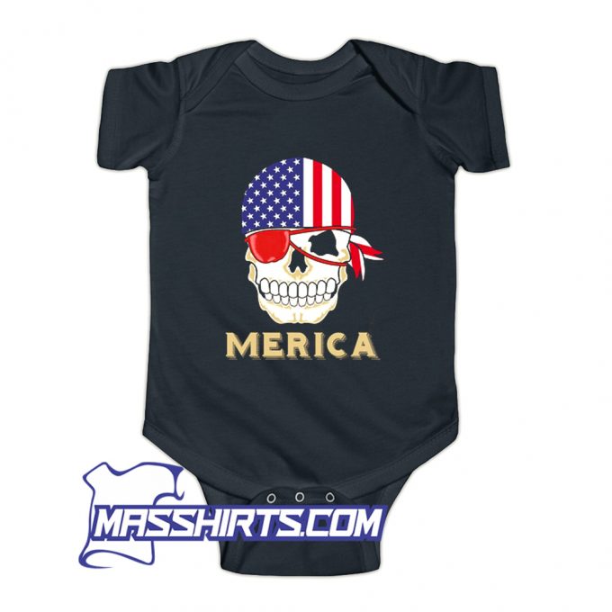 Pirate Skull American Flag 4Th Of July Baby Onesie