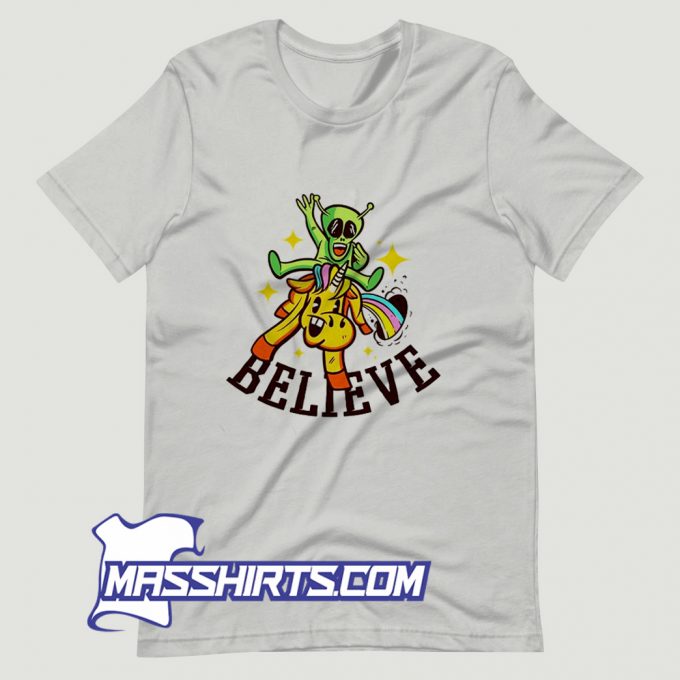 Vintage Believe Alien Riding Unicorn T Shirt Design