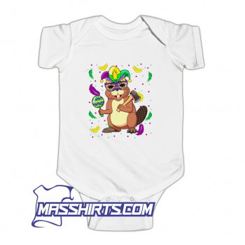 Mardi Gras Beaver With Parade Mask Baby Onesie