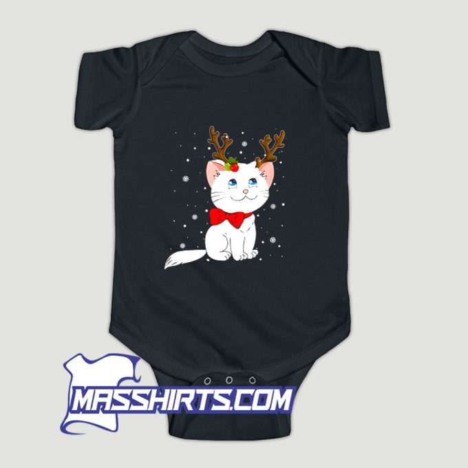 Christmas Cat Reindeer Antlers Baby Onesie