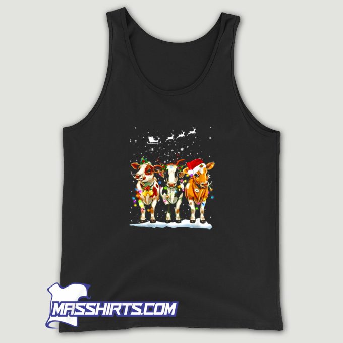 Cow Reindeer Santa Hat Christmas Light Tank Top