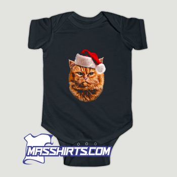 Disgruntle Orange Tabby Cat In Santa Baby Onesie