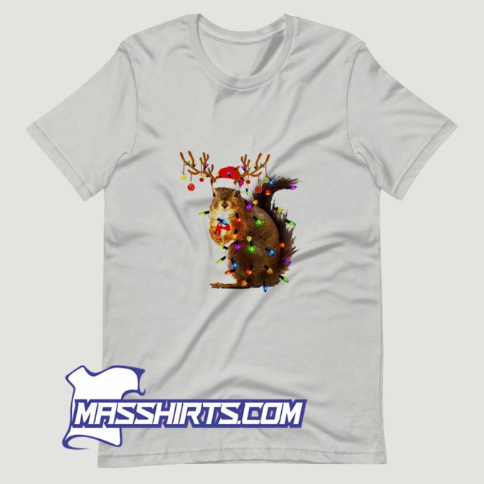 Squirrel Christmas Tree Lights Reindeer T Shirt Design