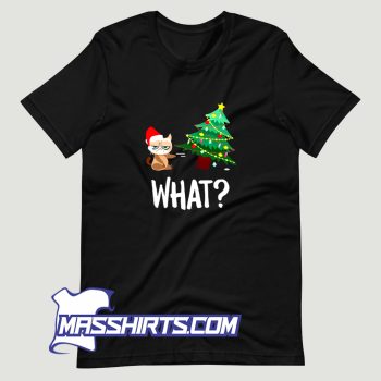What Cat Pushing Christmas Tree Over T Shirt Design