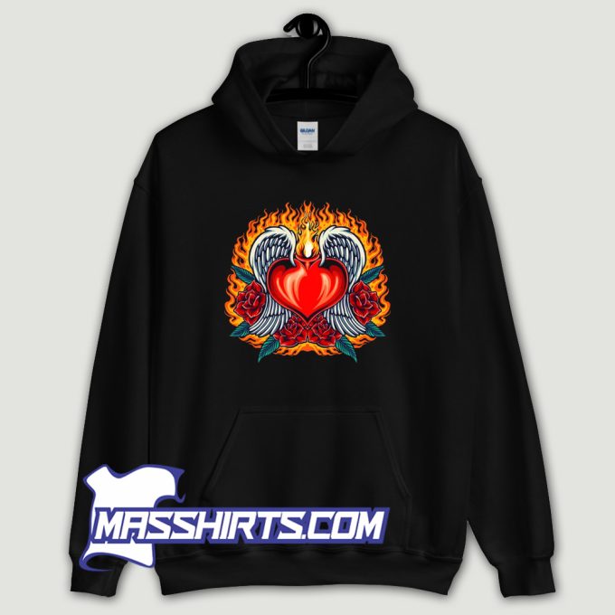 Heart Angel Fiery With Red Rose Blooms Hoodie Streetwear