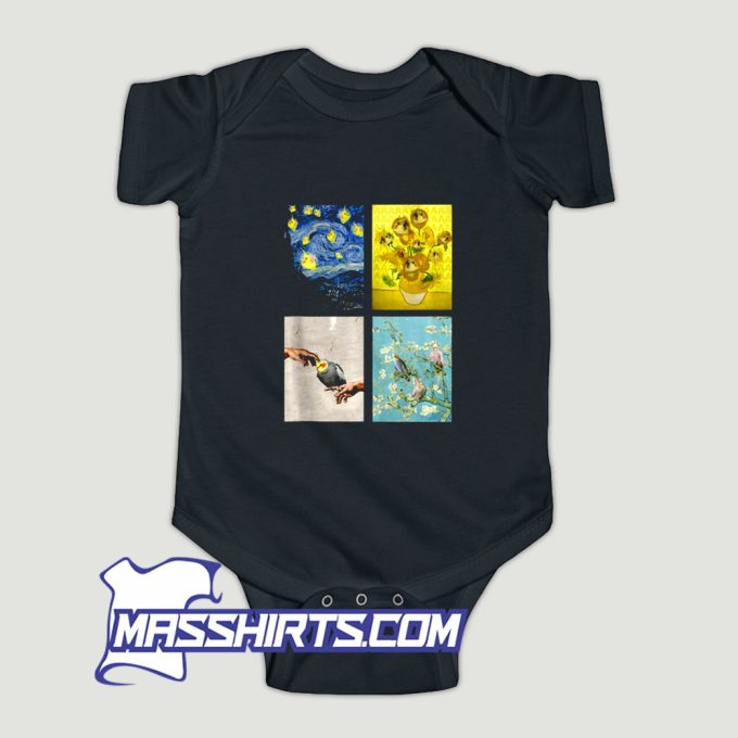 Artsy Birbs Fake Oil Painting Baby Onesie