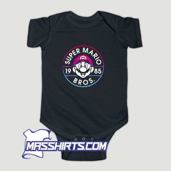 Super Mario Bros 1985 Neon Circle Logo Baby Onesie