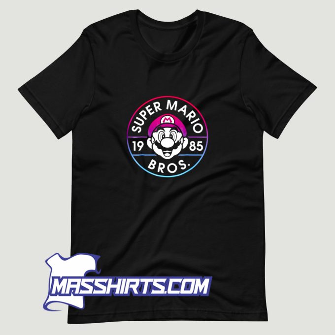 Super Mario Bros 1985 Neon Circle Logo T Shirt Design