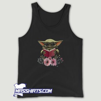 Baby Yoda Reading Book In Flower Tank Top